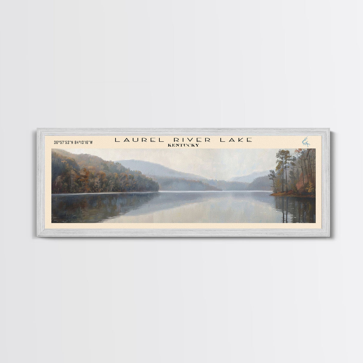 Laurel River Lake Kentucky Framed Canvas Print, Lake House Decor, Panoramic Wall Art, Travel Poster, Scenic Landscape Painting, Living Room Decor