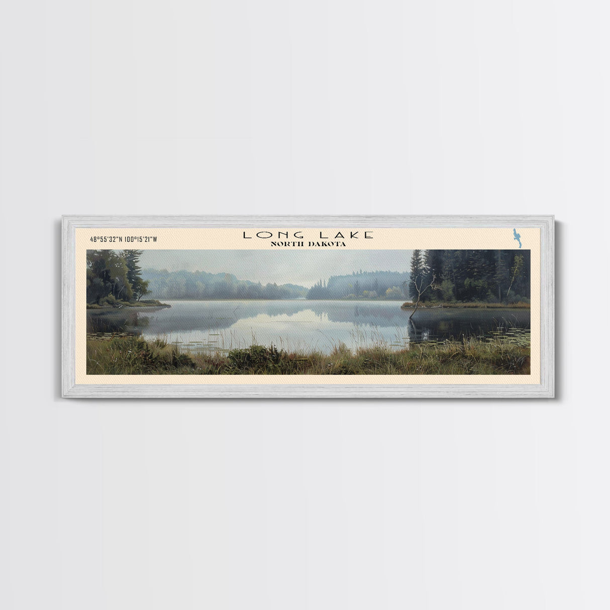 Long Lake North Dakota Framed Canvas Print, Lake House Decor, Panoramic Wall Art, Travel Poster, Landscape Painting, Bedroom Decor