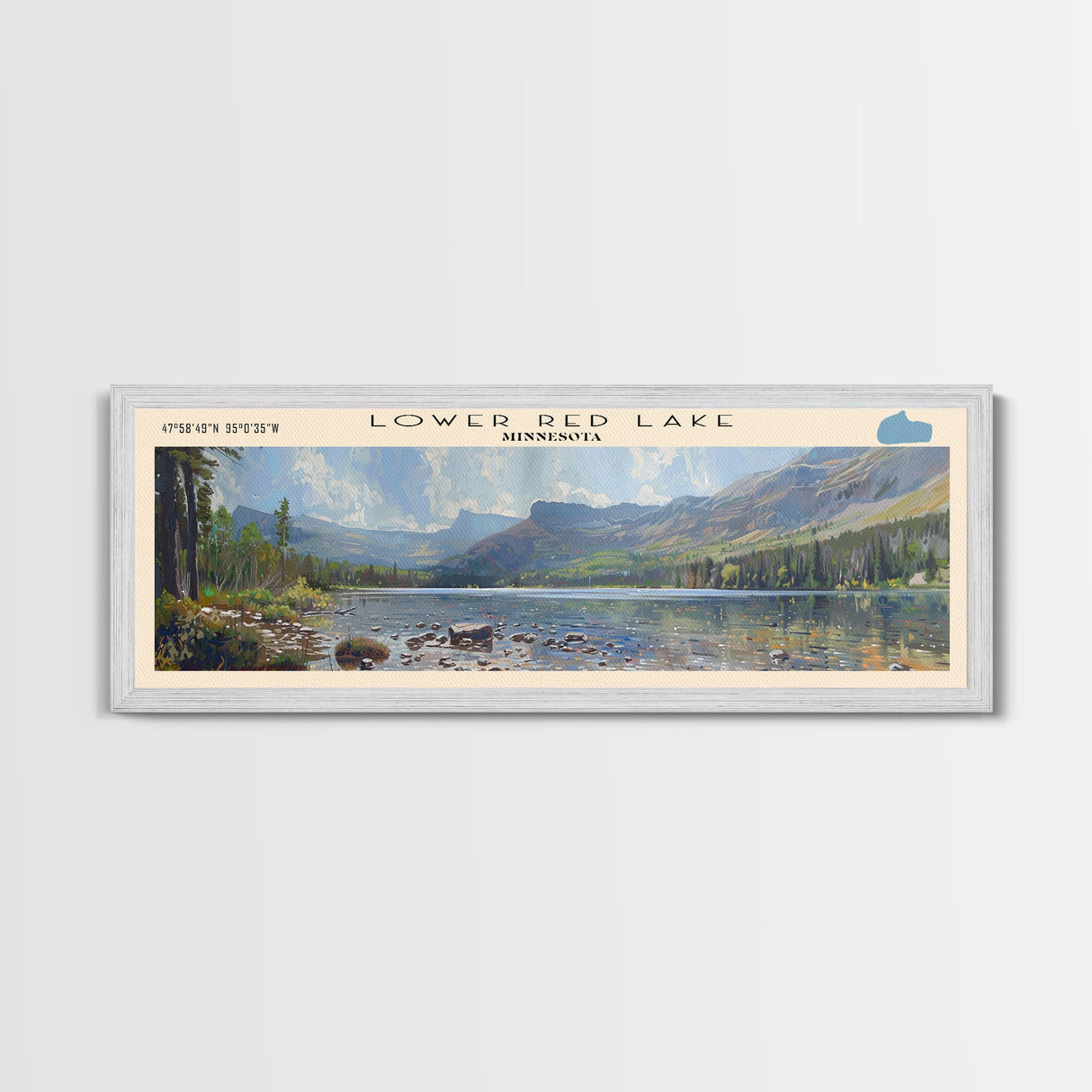 Lower Red Lake Framed Canvas Print, Lake House Decor, Panoramic Wall Art, Travel Poster, Beautiful Landscape Painting, Living Room Decor