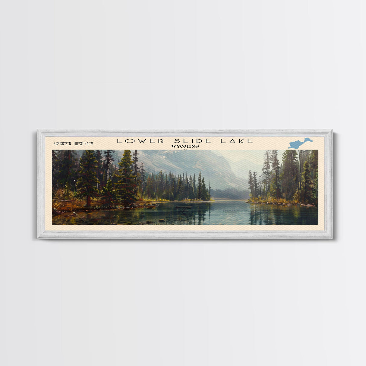 Lower Slide Lake Wyoming Framed Canvas Print, Lake House Decor, Panoramic Wall Art, Travel Poster, Landscape Painting, Bedroom Decor