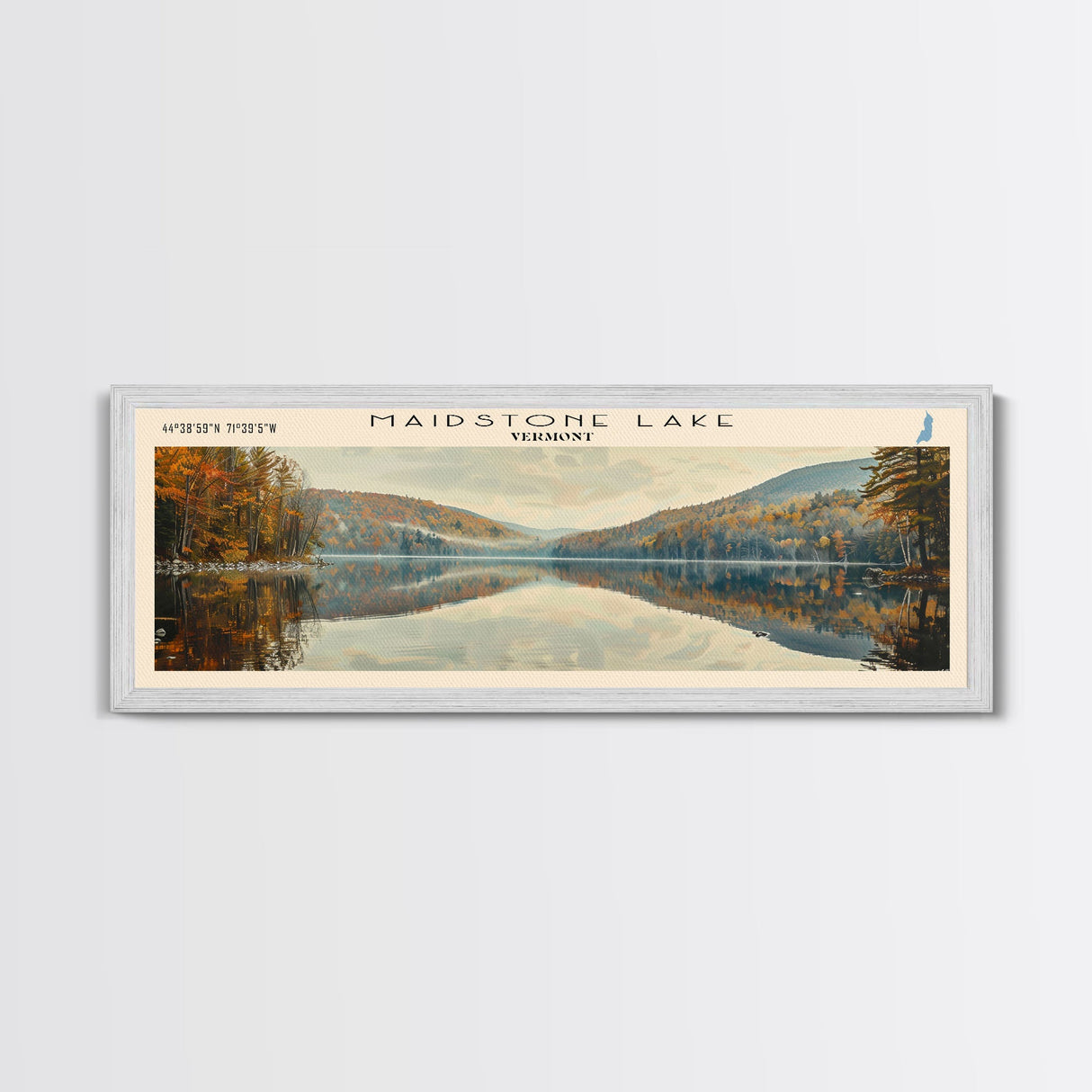 Maidstone Lake Vermont Framed Canvas Print, Lake House Decor, Panoramic Wall Art, Travel Poster, Beautiful Landscape Painting, Modern Art