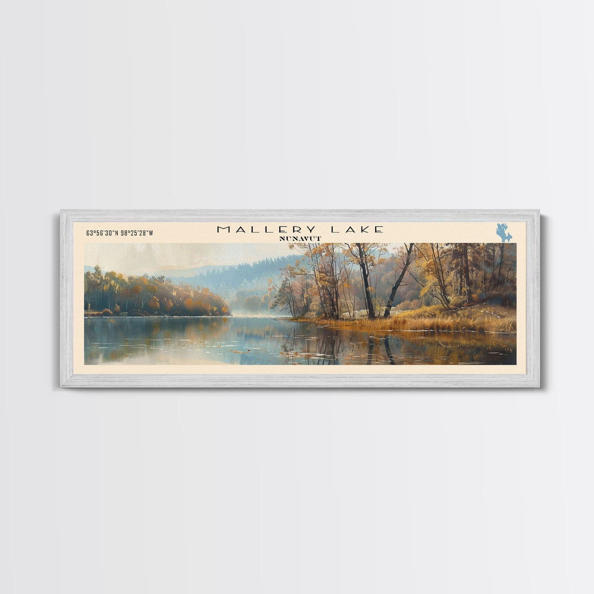 Mallery Lake Framed Canvas Print, Lake House Decor, Panoramic Wall Art, Travel Poster, Scenic Landscape Painting, Rustic Art