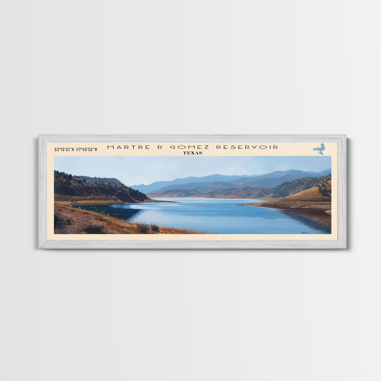 Monticello Reservoir South Carolina Framed Canvas Print, Lake House Decor, Panoramic Wall Art, Travel Poster, Scenic Landscape Painting, Contemporary Art