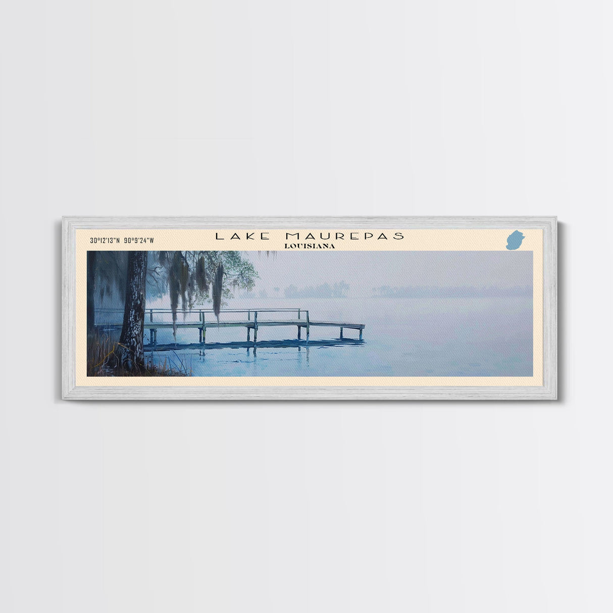 Maurepas Lake Framed Canvas Print, Lake House Decor, Panoramic Wall Art, Travel Poster, Landscape Painting, Modern Art