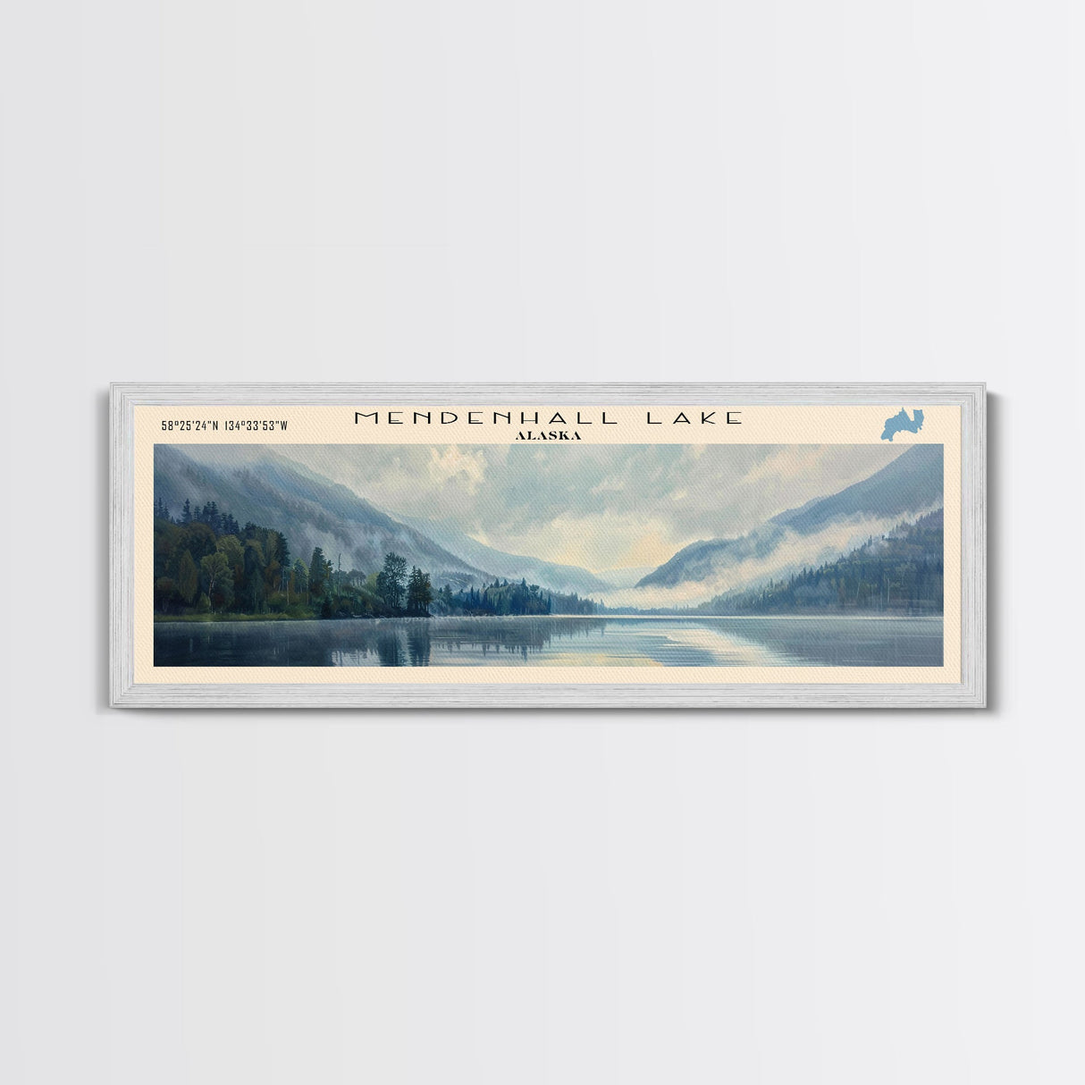 Mosquito Lake Framed Canvas Print, Lake House Decor, Panoramic Wall Art, Travel Poster, Scenic Landscape Painting, Living Room Decor