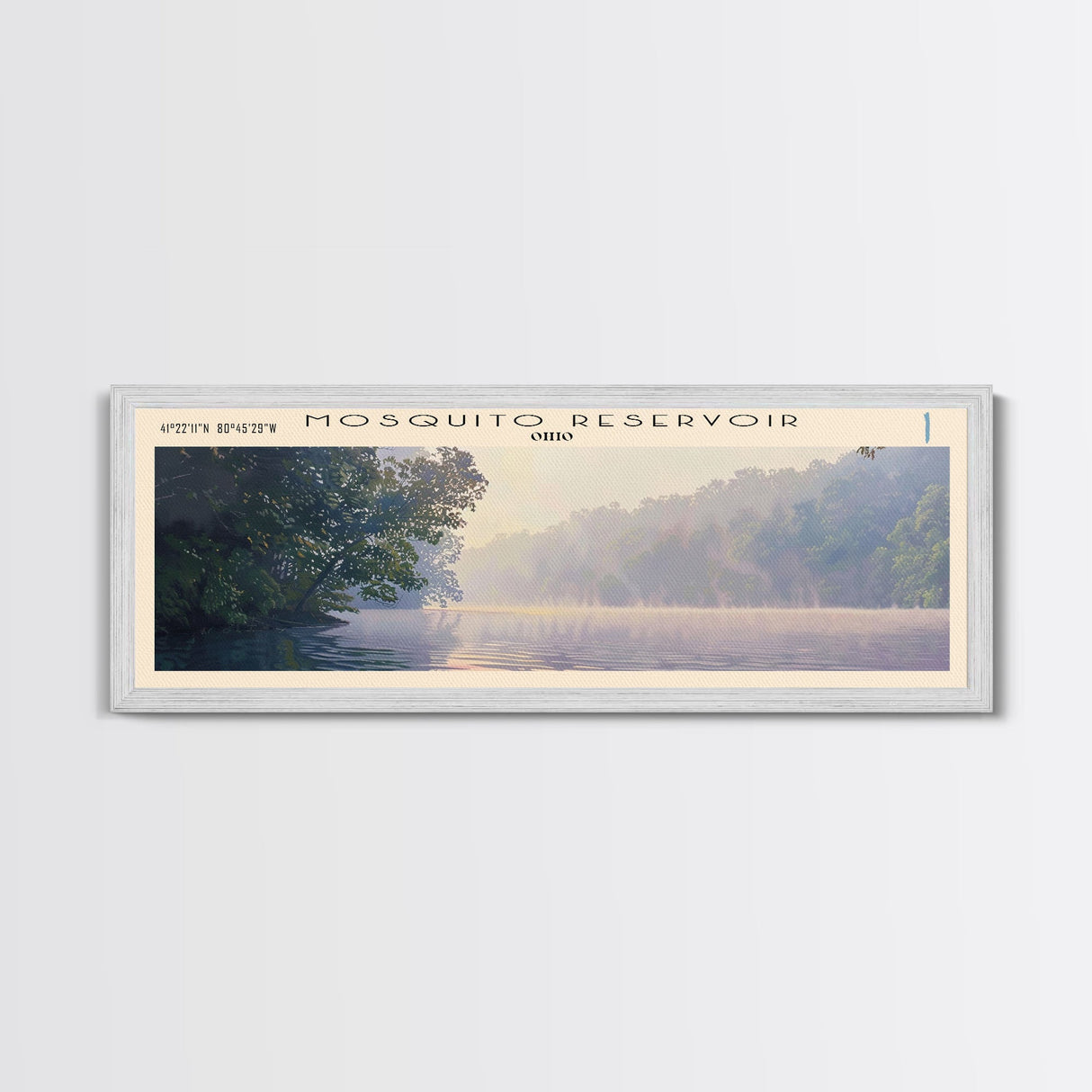 Mosquito Reservoir Ohio Framed Canvas Print, Lake House Decor, Panoramic Wall Art, Travel Poster, Beautiful Landscape Painting, Modern Art