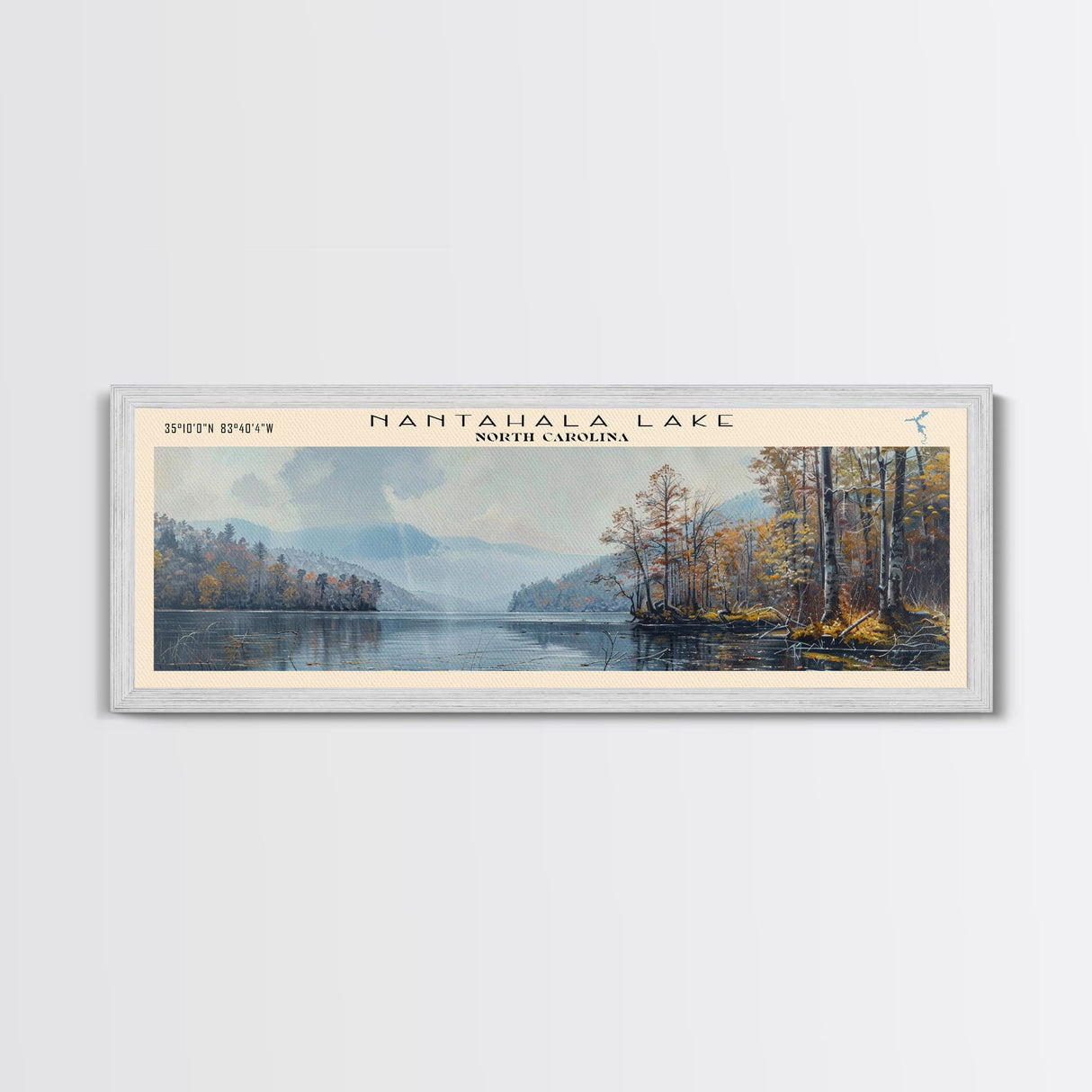 Nantahala Lake North Carolina Framed Canvas Print, Lake House Decor, Panoramic Wall Art, Travel Poster, Scenic Landscape Painting, Contemporary Art