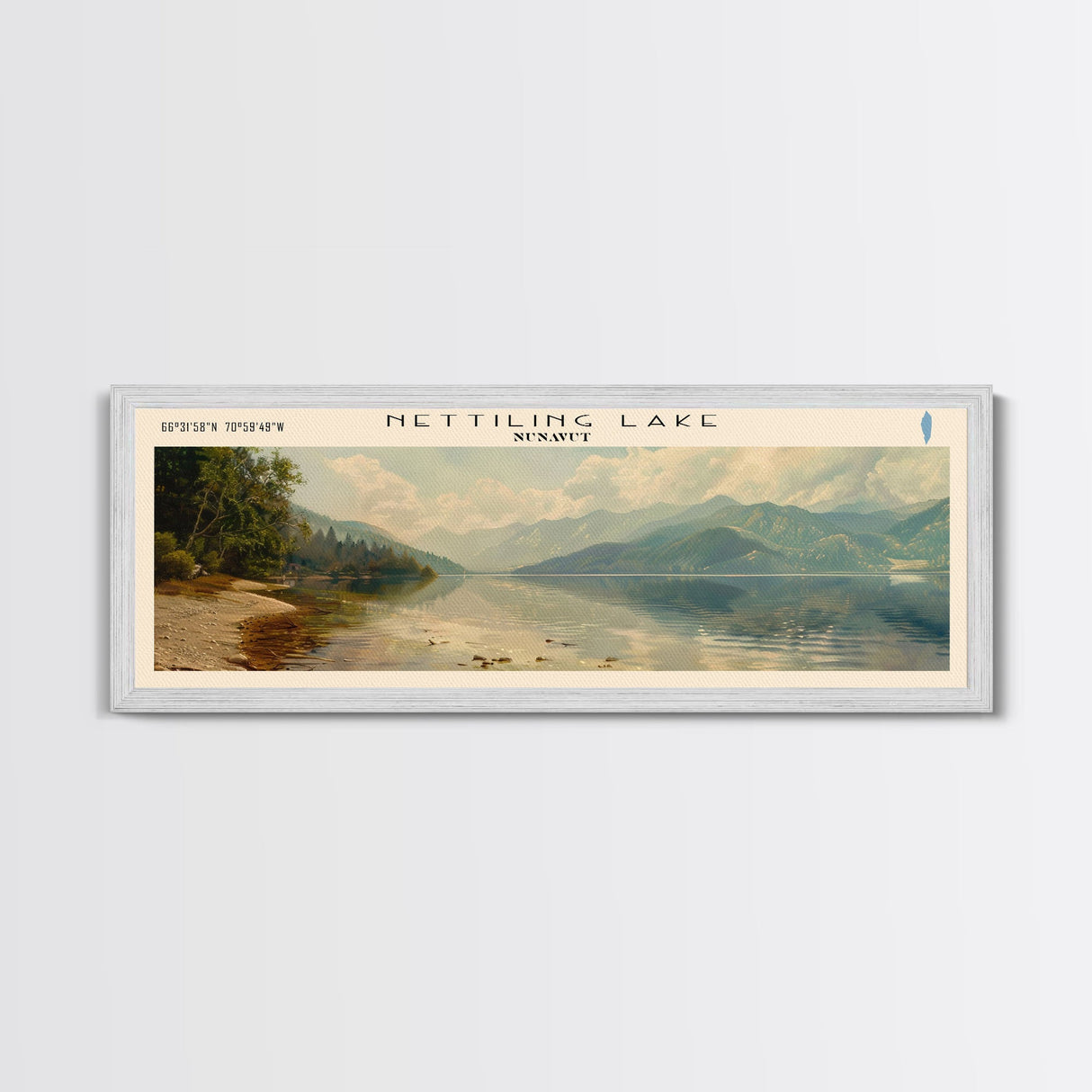 Nettiling Lake Framed Canvas Print, Lake House Decor, Panoramic Wall Art, Travel Poster, Beautiful Landscape Painting, Living Room Decor