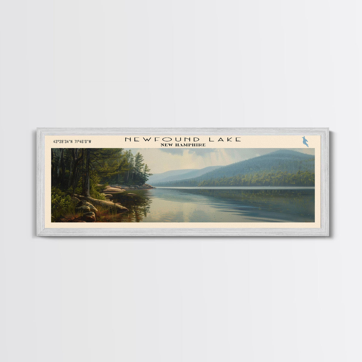 Oneida Lake Framed Canvas Print, Lake House Decor, Panoramic Wall Art, Travel Poster, Beautiful Landscape Painting, Living Room Decor