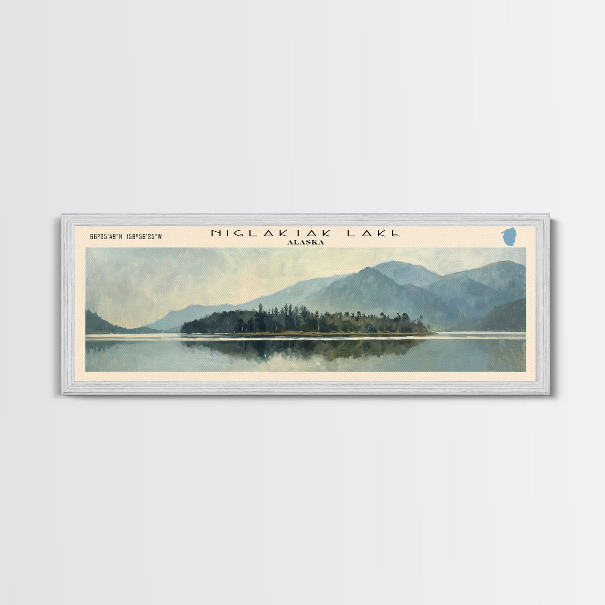 Niglaktak Lake Framed Canvas Print, Lake House Decor, Panoramic Wall Art, Travel Poster, Landscape Painting, Bedroom Decor