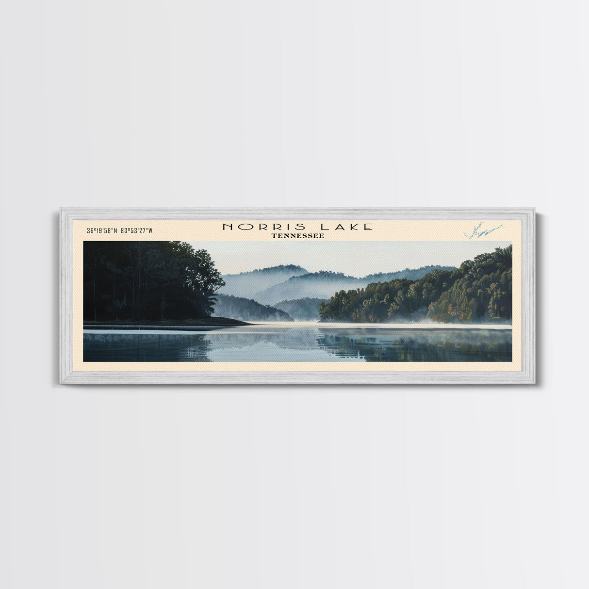 Norris Lake Tennessee Framed Canvas Print, Lake House Decor, Panoramic Wall Art, Travel Poster, Scenic Landscape Painting, Living Room Decor