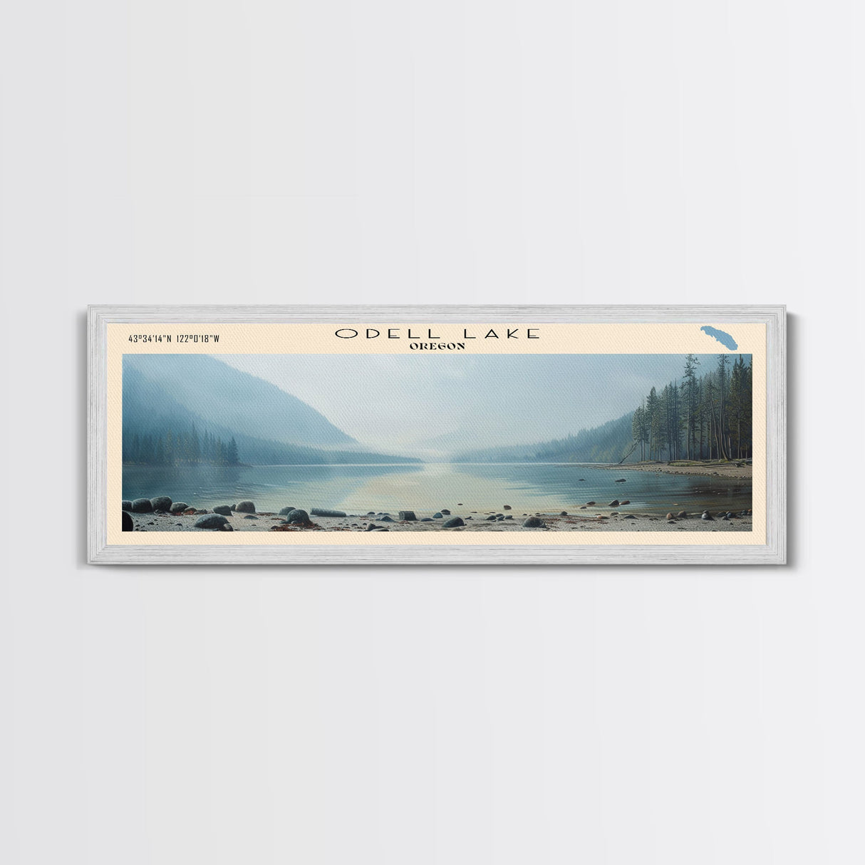 Perlas Framed Canvas Print, Lake House Decor, Panoramic Travel Poster, Landscape Painting, Bedroom Decor