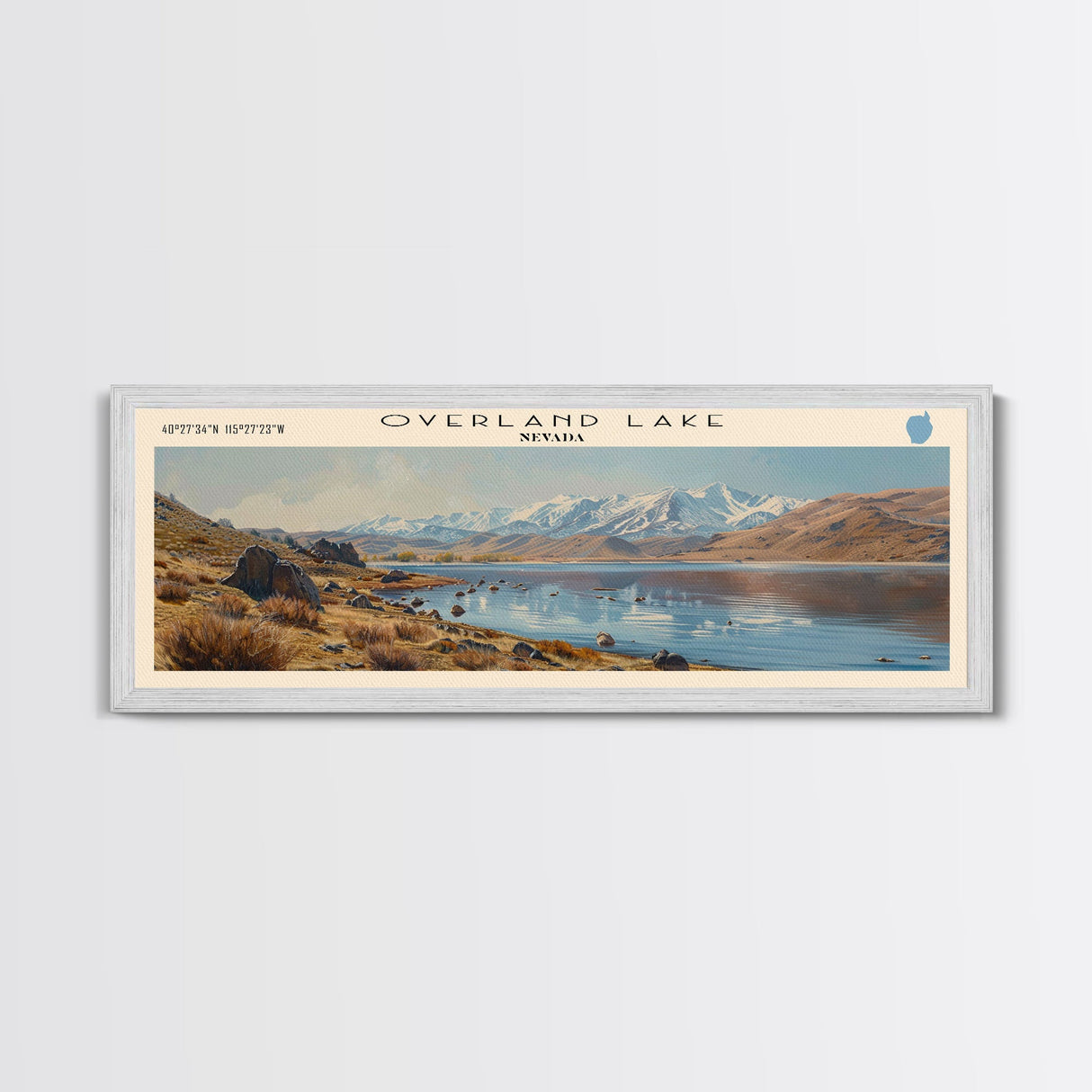 Overland Lake Nevada Framed Canvas Print, Lake House Decor, Panoramic Travel Poster, Scenic Landscape Painting, Living Room Decor