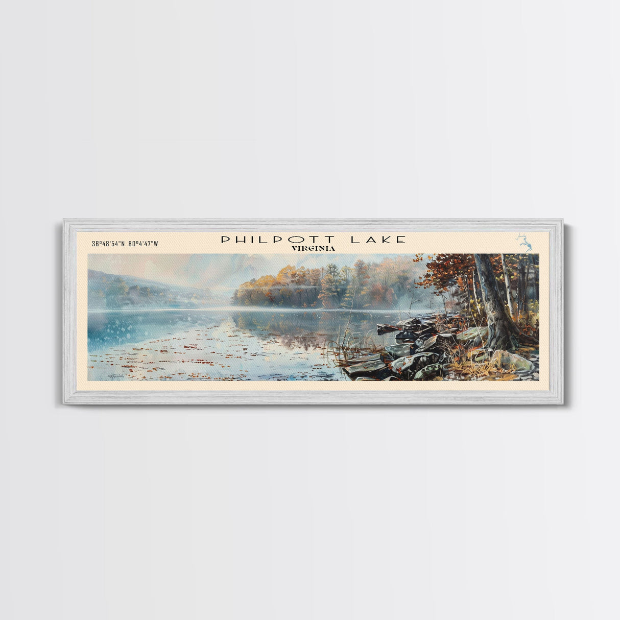 Philpott Lake Virginia Framed Canvas Print, Lake House Decor, Panoramic Travel Poster, Scenic Wall Art, Living Room Decor