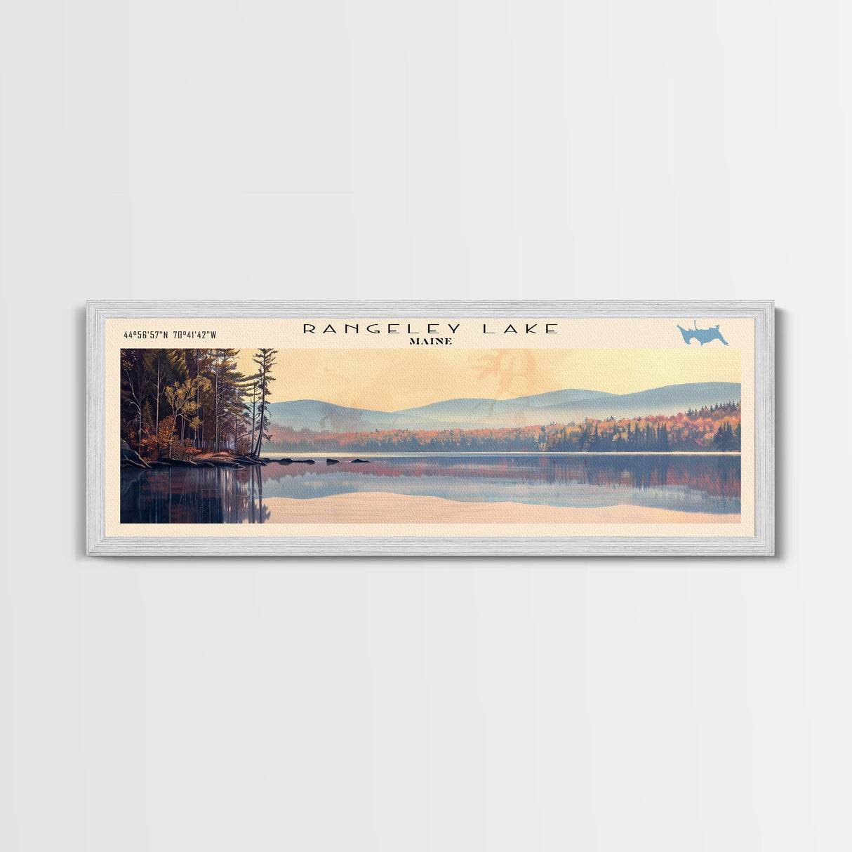 Rangeley Lake Maine Framed Canvas Print, Lake House Decor, Wall Art, Panoramic Travel Poster, Scenic Wall Art, Bedroom Decor