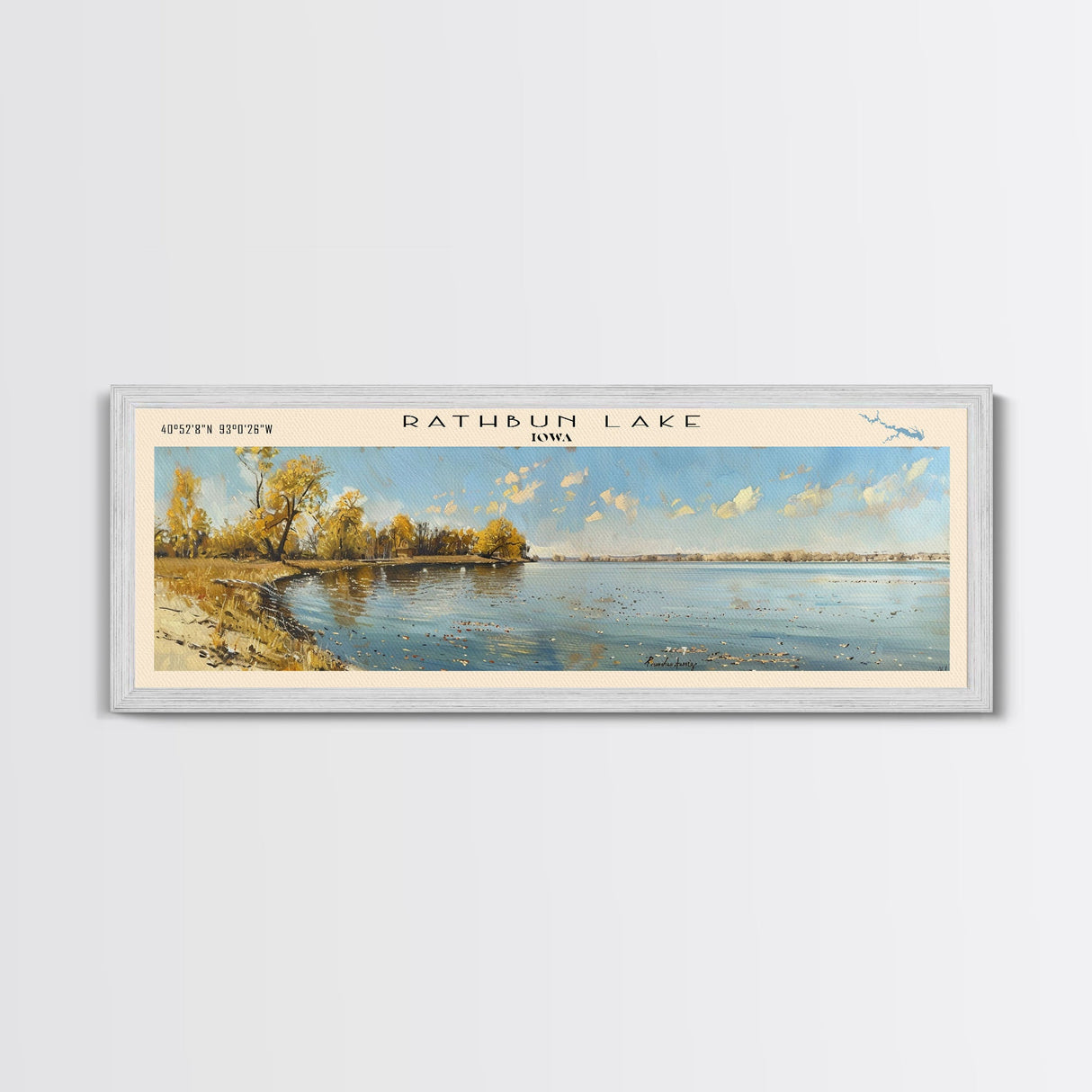 Rathbun Lake Iowa Framed Canvas Print, Lake House Decor, Panoramic Wall Art, Travel Poster, Beautiful Landscape Painting, Living Room Decor