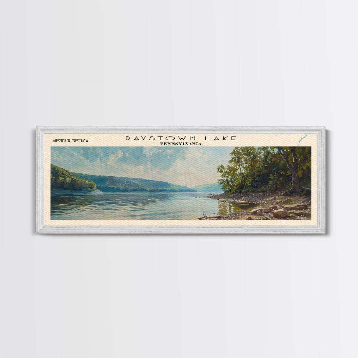 Raystown Lake Pennsylvania Framed Canvas Print, Lake House Decor, Wall Art, Panoramic Travel Poster, Scenic Landscape Painting, Modern Art