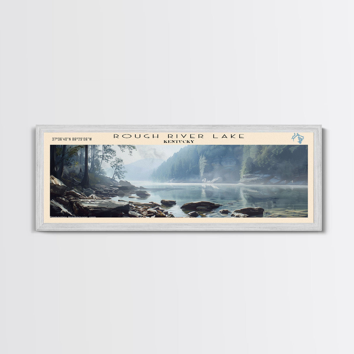 Rough River Lake Kentucky Framed Canvas Print, Lake House Decor, Panoramic Wall Art, Travel Poster, Serene Landscape Painting, Bedroom Decor