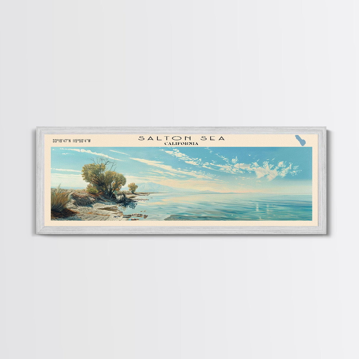 Salton Sea Framed Canvas Print, Lake House Decor, Panoramic Wall Art, Travel Poster, Unique Lake Painting, Modern Art