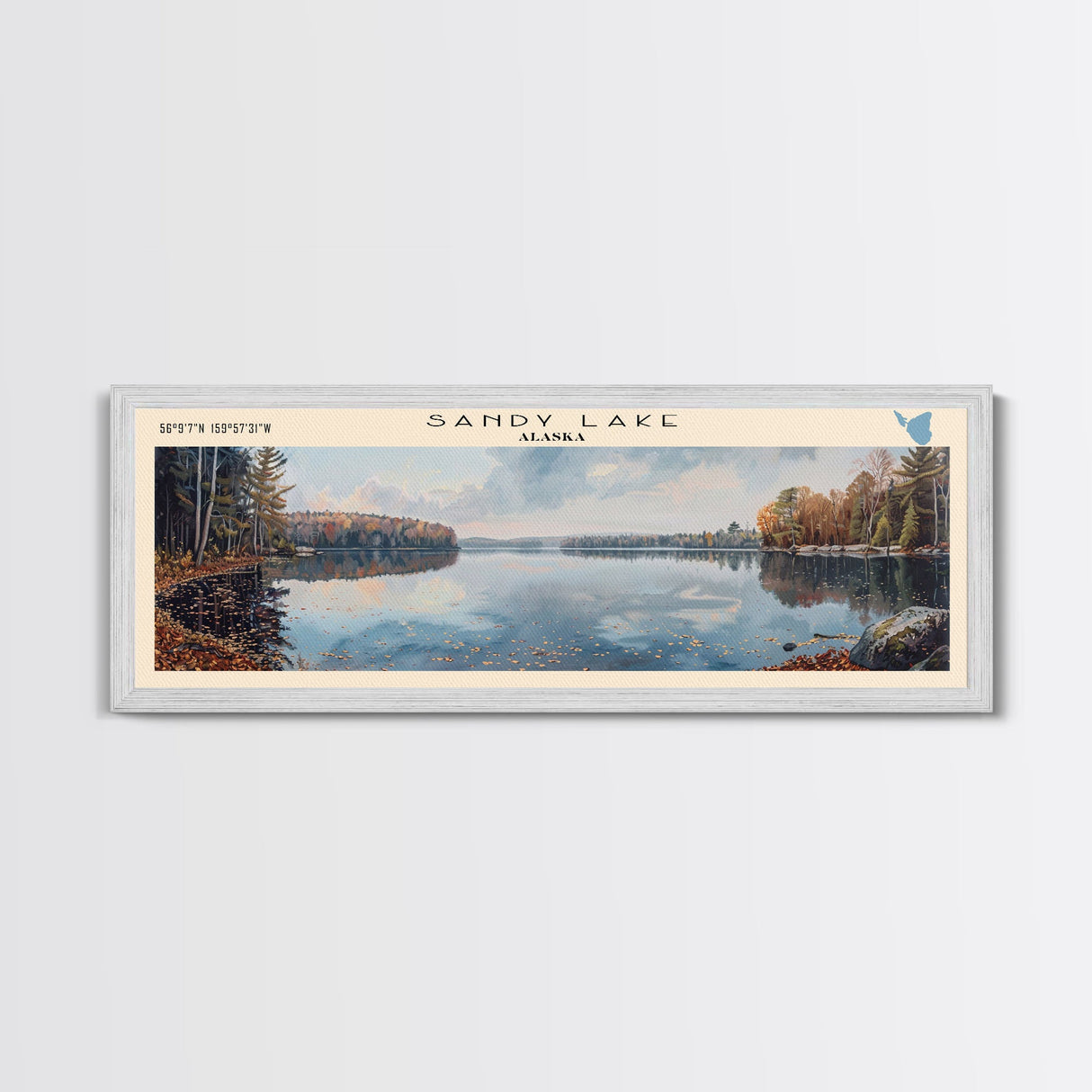 Sandy Lake Framed Canvas Print, Lake House Decor, Panoramic Wall Art, Travel Poster, Serene Landscape Painting, Bedroom Decor