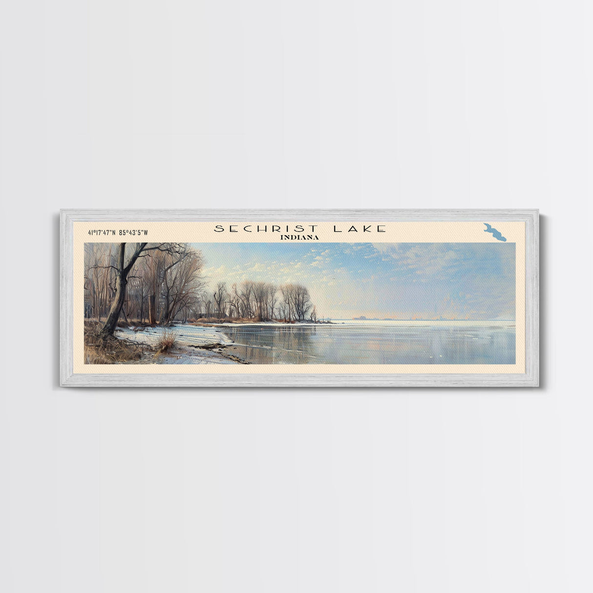 Sechrist Lake Indiana Framed Canvas Print, Lake House Decor, Panoramic Wall Art, Travel Poster, Serene Lake Painting, Bedroom Decor