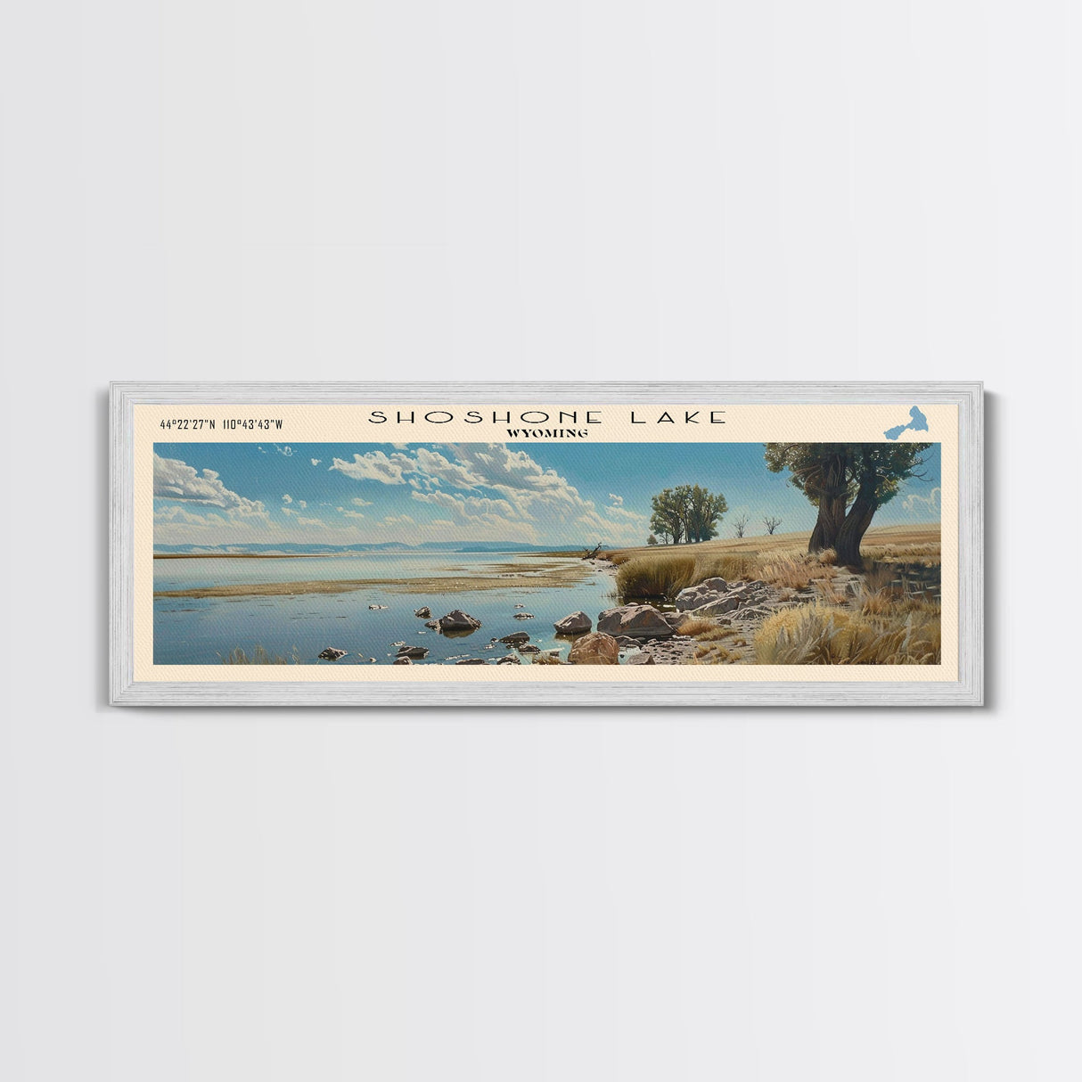 Shoshone Lake Wyoming Panoramic Framed Canvas Print, Lake House Decor, Wall Art, Travel Poster, Tranquil Landscape, Living Room Decor