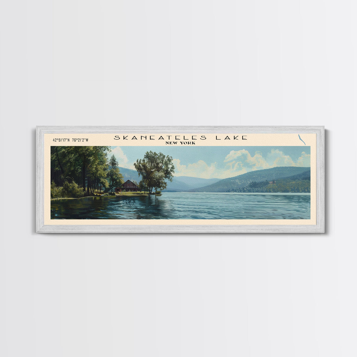 Skaneateles Lake New York Panoramic Framed Canvas Print, Lake House Decor, Wall Art, Travel Poster, Scenic Landscape, Living Room Decor