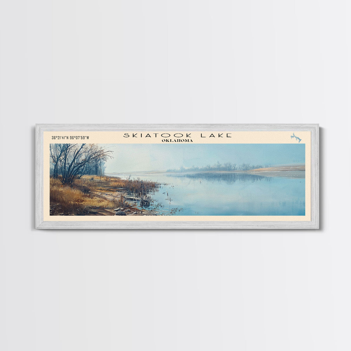 Skiatook Lake Oklahoma Panoramic Framed Canvas Print, Lake House Decor, Wall Art, Travel Poster, Beautiful Lake Scene, Bedroom Decor