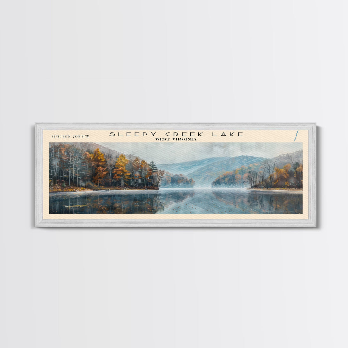 Sleepy Creek Lake West Virginia Panoramic Framed Canvas Print, Lake House Decor, Wall Art, Travel Poster, Serene Lake Painting, Living Room Decor