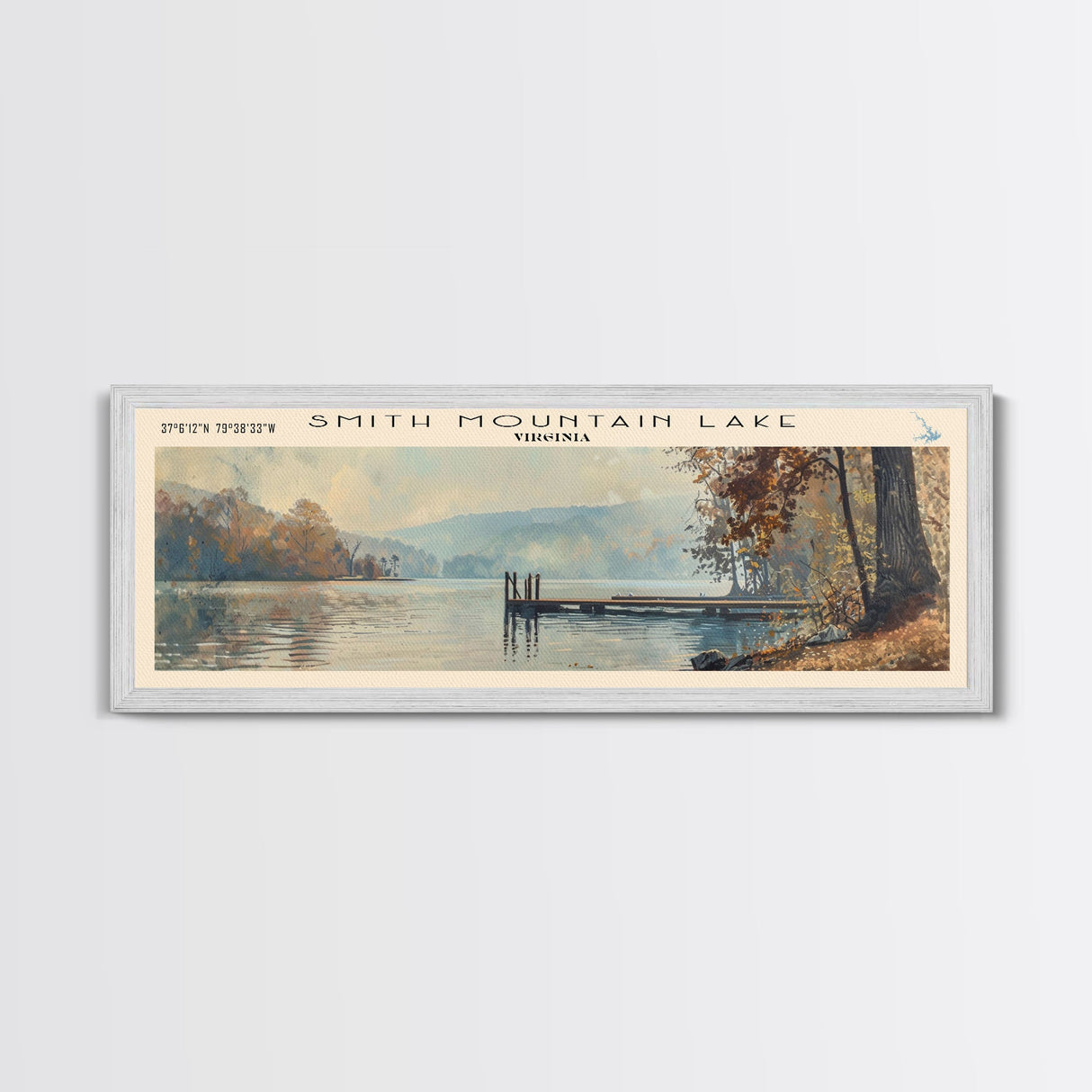 Smith Mountain Lake Virginia Panoramic Framed Canvas Print, Lake House Decor, Wall Art, Travel Poster, Beautiful Lake Scene, Modern Art