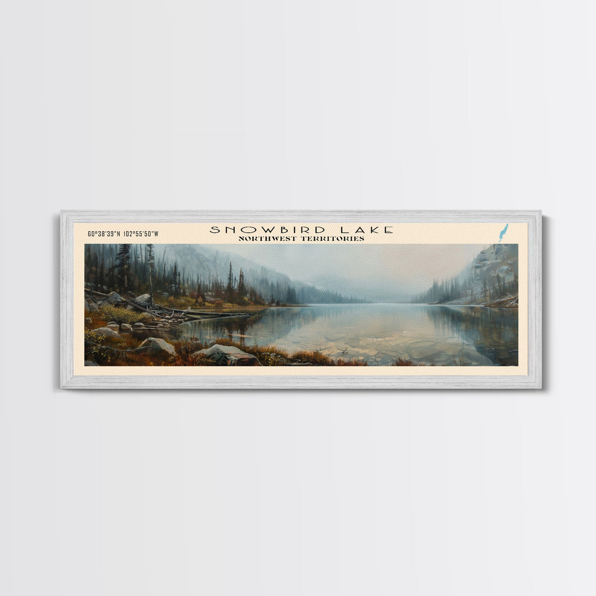 Snowbird Lake Wyoming Panoramic Framed Canvas Print, Lake House Decor, Wall Art, Travel Poster, Tranquil Landscape, Modern Art