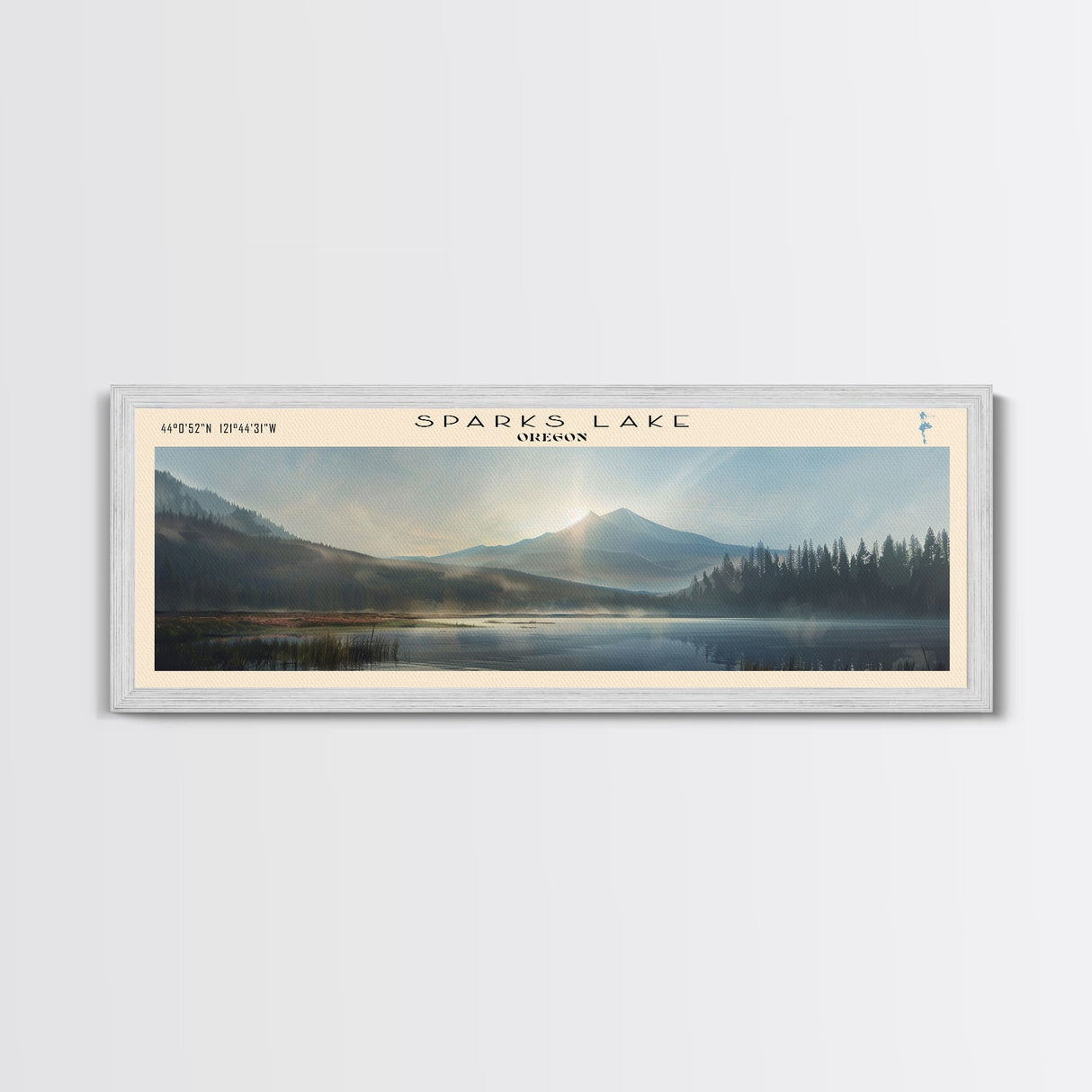 Sparks Lake Oregon Panoramic Framed Canvas Print, Lake House Decor, Wall Art, Travel Poster, Tranquil Landscape, Living Room Decor