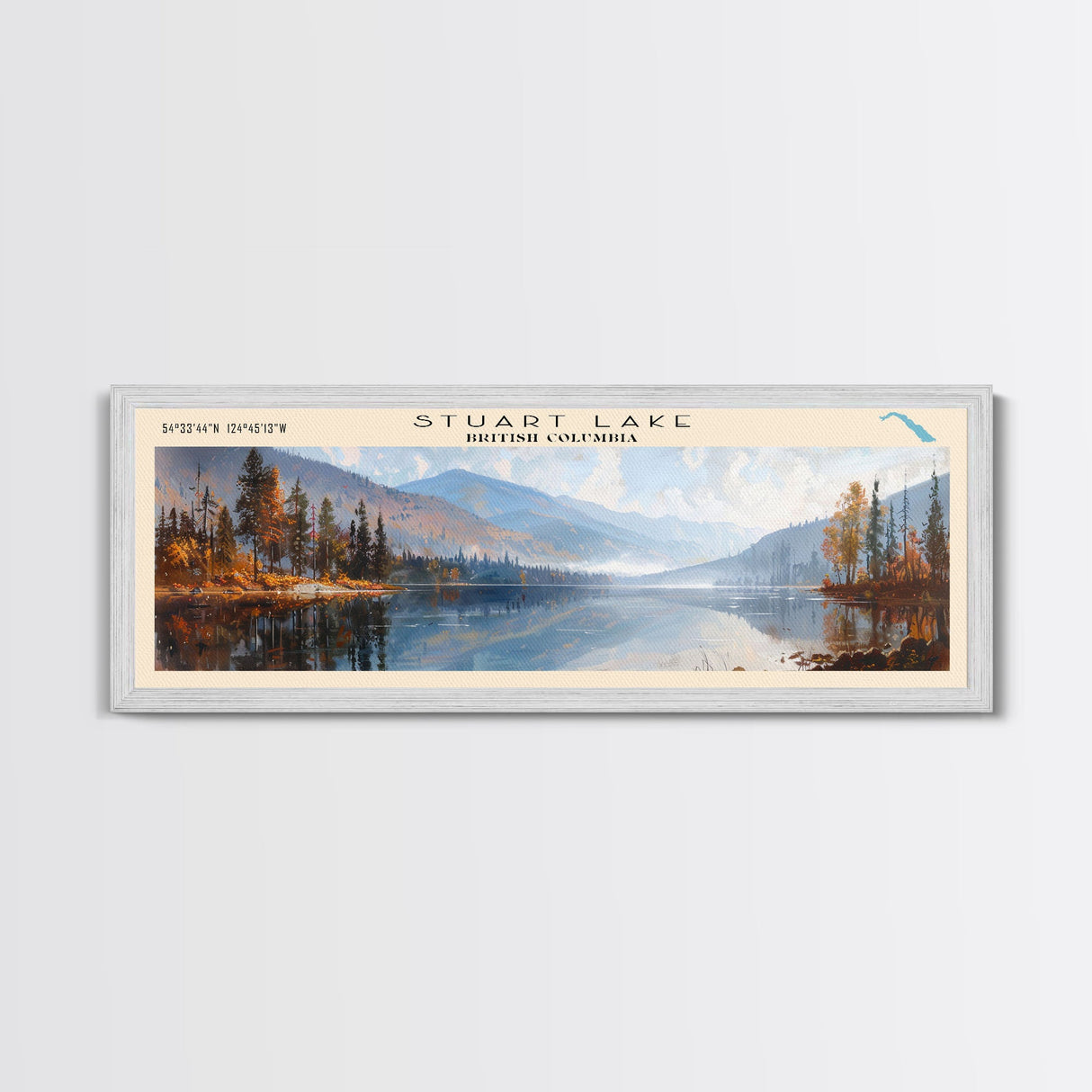 Stuart Lake Panoramic Wall Art, Framed Canvas Print, Lake House Decor, Travel Poster, Scenic Landscape Painting, Living Room Decor