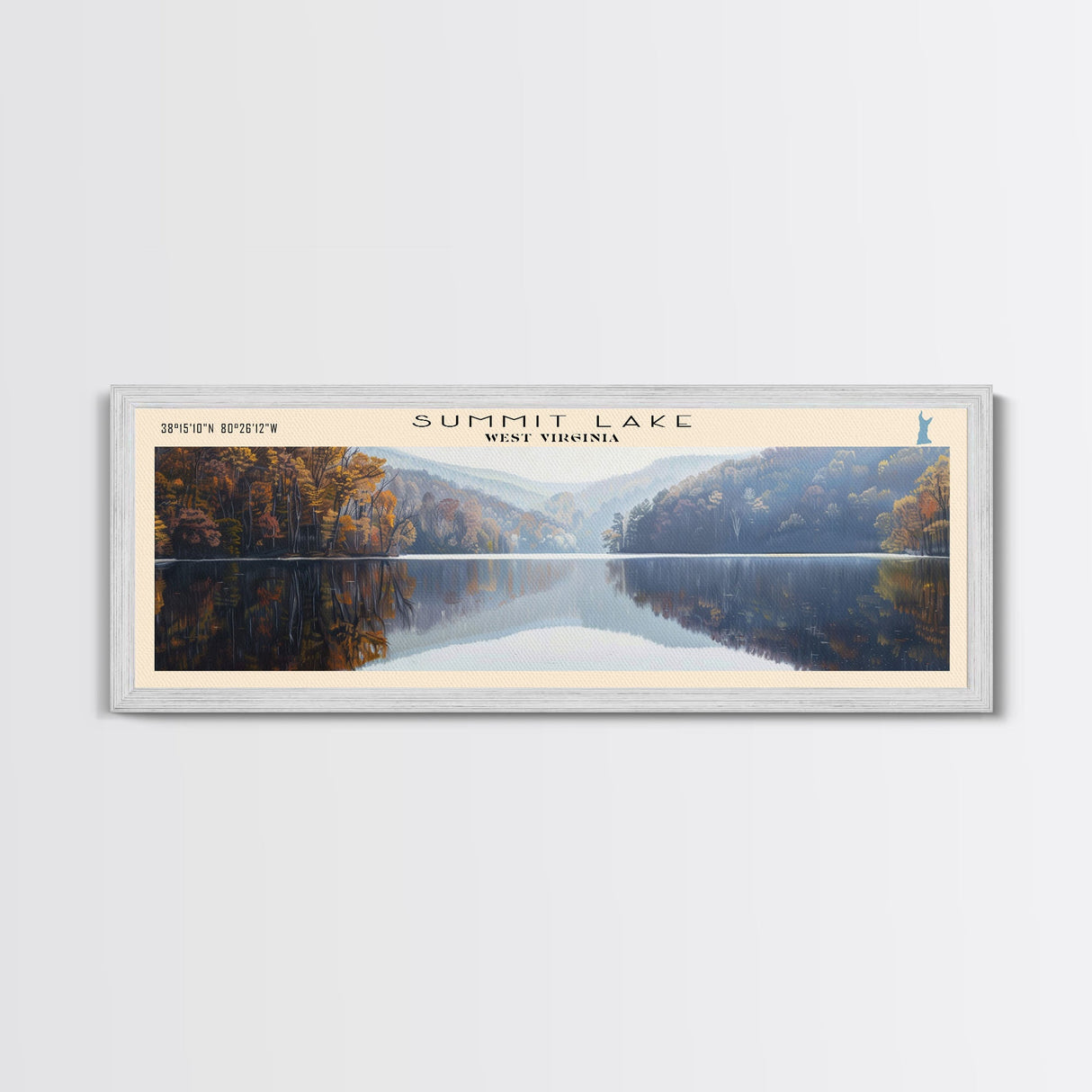 Summit Lake West Virginia Panoramic Wall Art, Framed Canvas Print, Lake House Decor, Travel Poster, Tranquil Landscape, Bedroom Decor