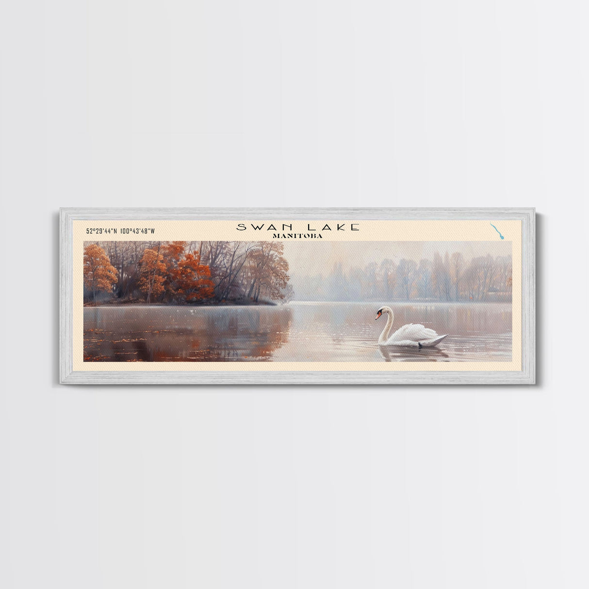 Swan Lake Panoramic Wall Art, Framed Canvas Print, Lake House Decor, Travel Poster, Scenic Lake Painting, Living Room Decor