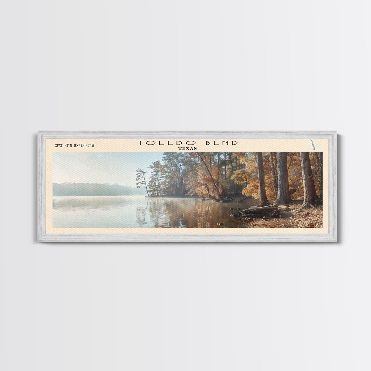 Toledo Bend Panoramic Wall Art, Framed Canvas Print, Lake House Decor, Travel Poster, Serene Landscape, Living Room Art