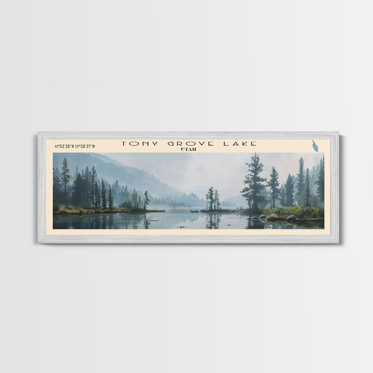 Tony Grove Lake Utah Panoramic Wall Art, Framed Canvas Print, Lake House Decor, Travel Poster, Scenic Lake Scene, Bedroom Decor