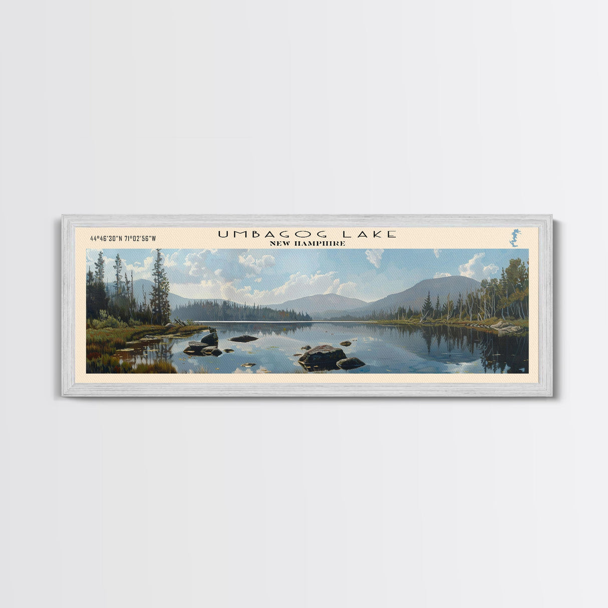 Weagamow Lake Panoramic Wall Art, Framed Canvas Print, Lake House Decor, Travel Poster, Scenic Lake Scene, Living Room Art