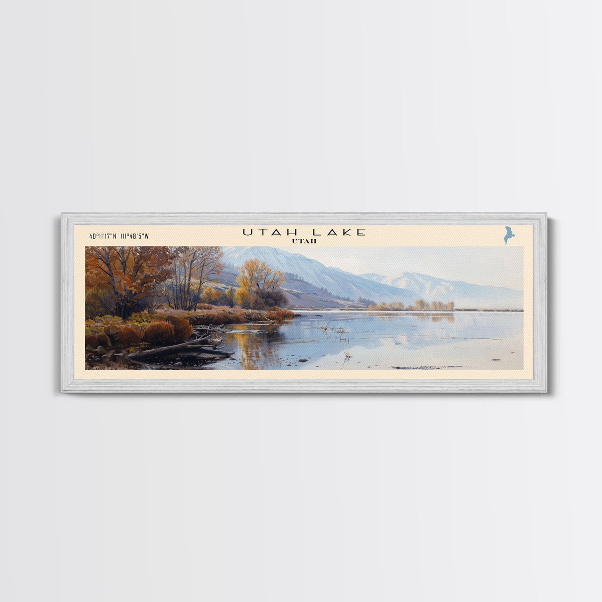 Utah Lake Panoramic Wall Art, Framed Canvas Print, Lake House Decor, Travel Poster, Serene Landscape, Living Room Decor