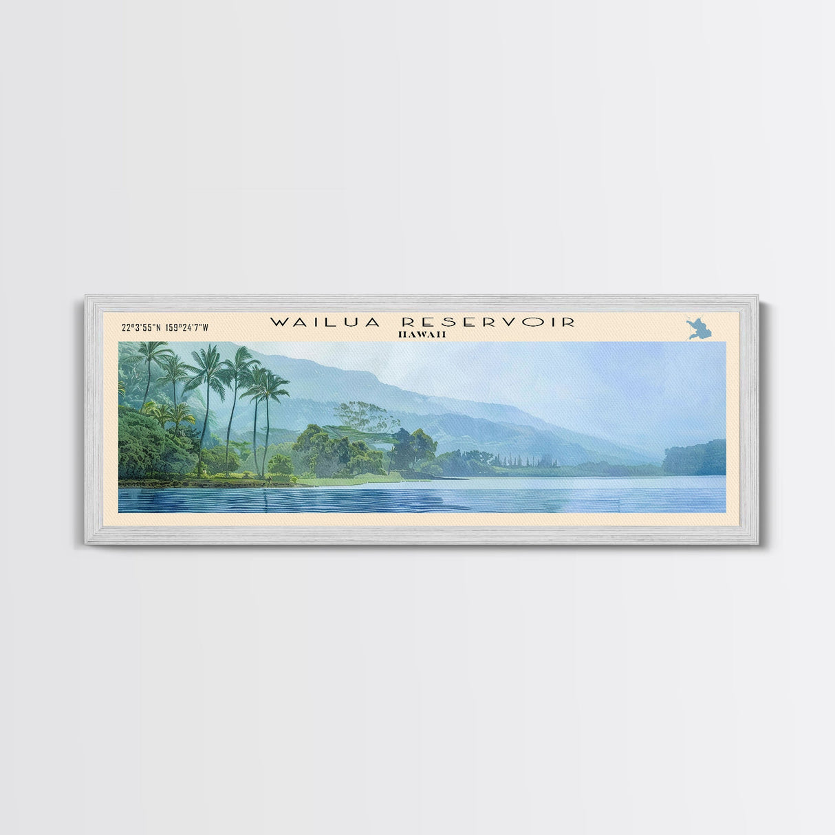 Wailua Reservoir Hawaii Panoramic Wall Art, Framed Canvas Print, Lake House Decor, Travel Poster, Serene Landscape, Living Room Art