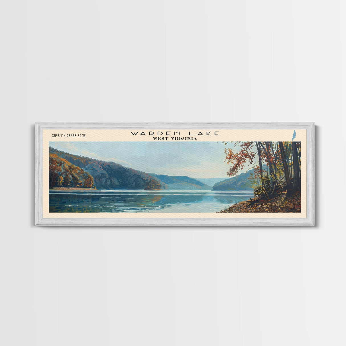 Warden Lake West Virginia Panoramic Wall Art, Framed Canvas Print, Lake House Decor, Travel Poster, Scenic Lake Scene, Living Room Art