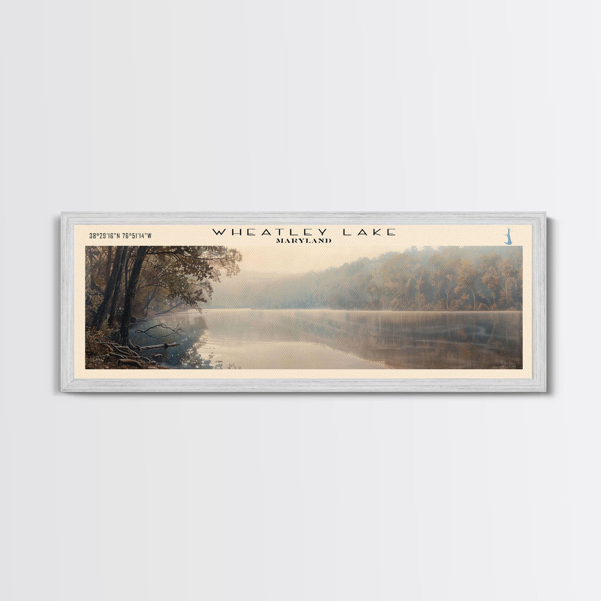 Wheatley Lake Maryland Panoramic Wall Art, Framed Canvas Print, Lake House Decor, Travel Poster, Serene Landscape, Home Decor