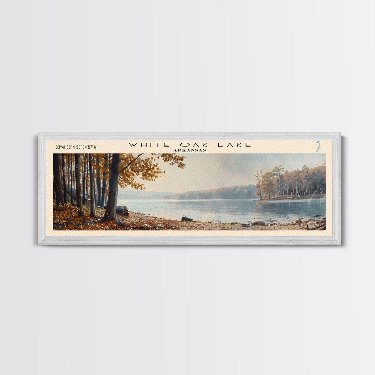 White Oak Lake Arkansas Panoramic Wall Art, Framed Canvas Print, Lake House Decor, Travel Poster, Beautiful Lake Scene, Bedroom Decor