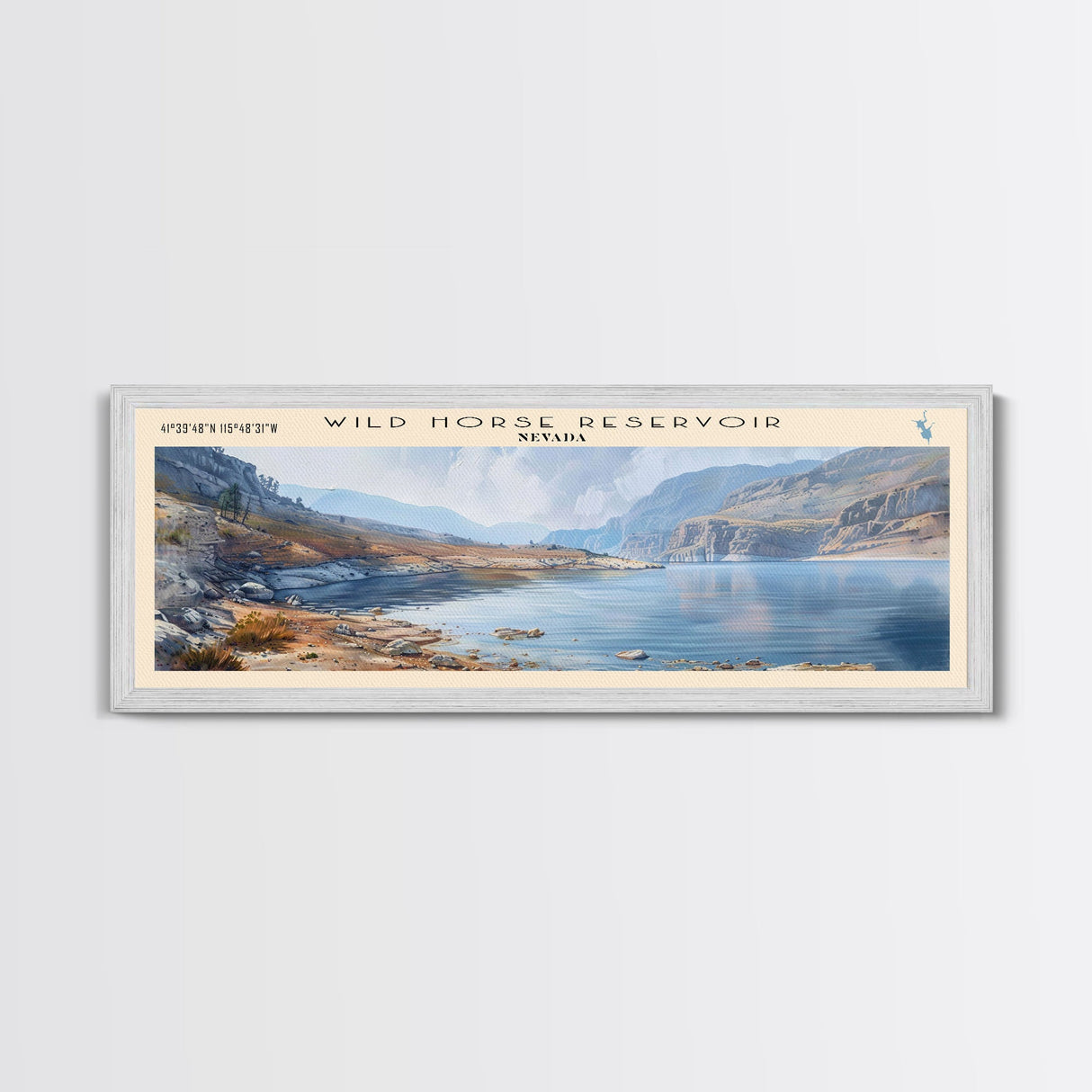 Wild Horse Reservoir Nevada Panoramic Wall Art, Framed Canvas Print, Lake House Decor, Travel Poster, Scenic Lake Scene, Living Room Art