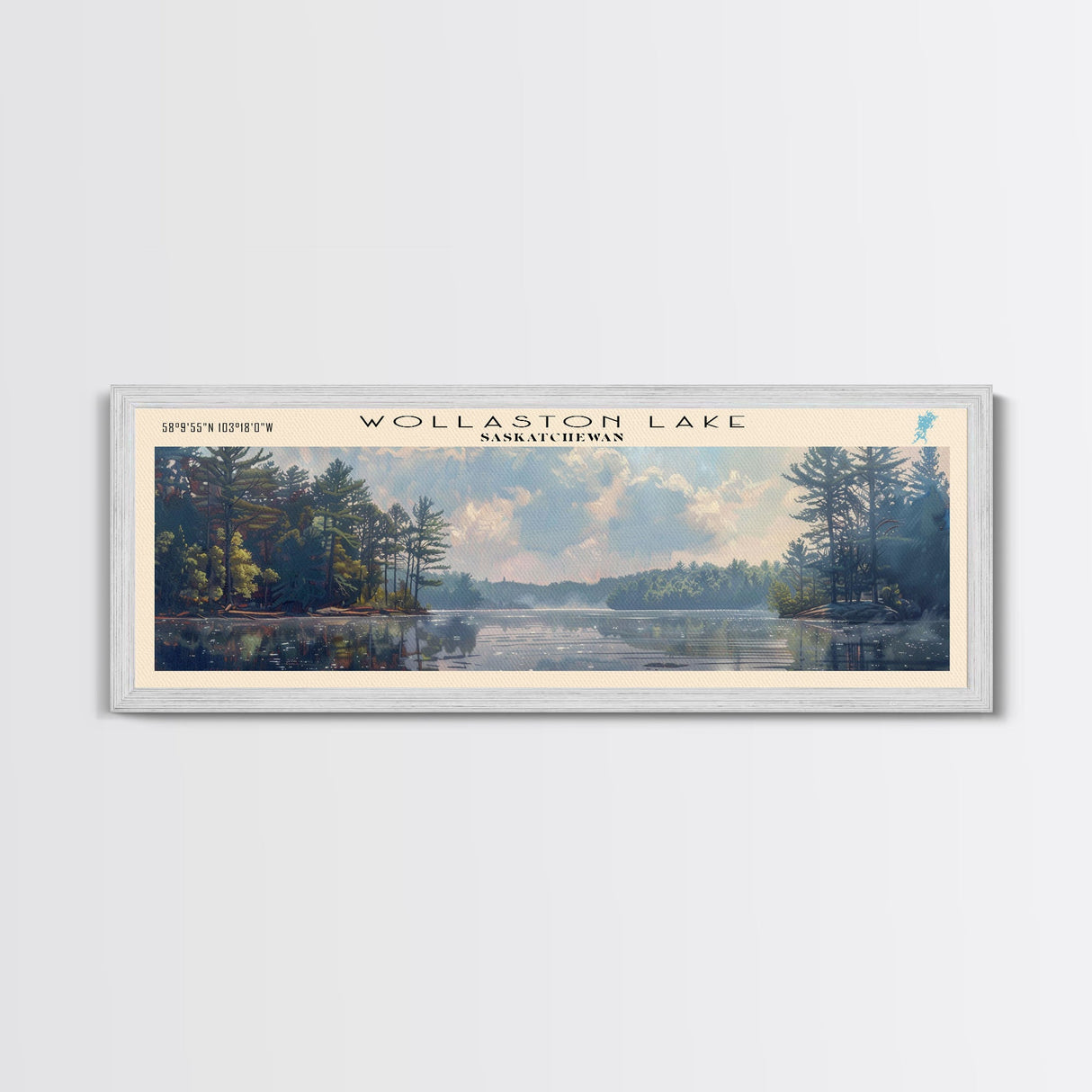 Wollaston Lake Panoramic Wall Art, Framed Canvas Print, Lake House Decor, Travel Poster, Scenic Lake Scene, Bedroom Decor