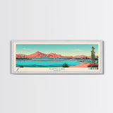 Alamo Lake Arizona Framed Canvas Print, Panoramic Travel Poster, Midcentury Modern Wall Art, Pop Art, Scenic Bedroom Art