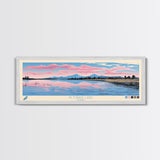 Alturas Lake Idaho Framed Canvas Print, Panoramic Wall Art, Midcentury Modern, Pop Art, Travel Poster, Lake House Decor