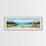 Amanka Lake Alaska Framed Canvas Print, Panoramic Wall Art, Midcentury Modern, Pop Art, Travel Poster, Living Room Art