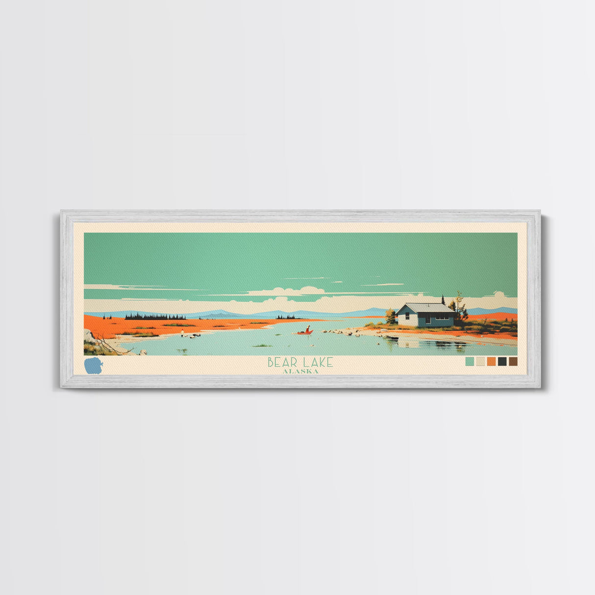 Bear Lake North Slope Alaska Framed Canvas Print, Panoramic Travel Poster, Midcentury Modern Wall Art, Pop Art, Lake House Decor, Nature Art