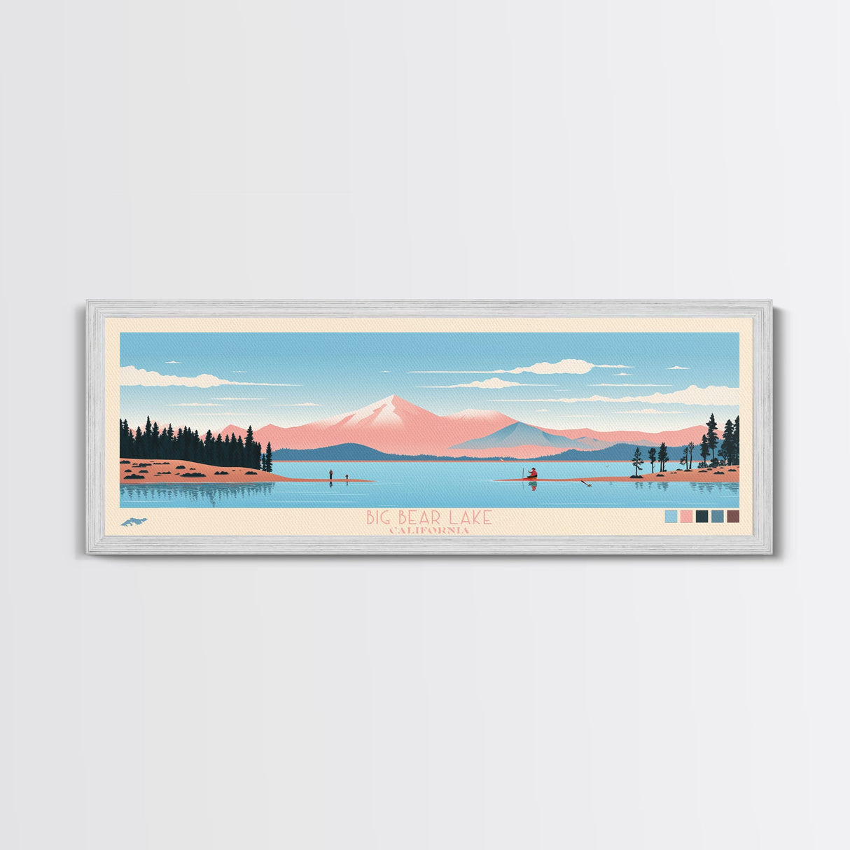 Big Bear Lake California Framed Canvas Print, Panoramic Wall Art, Midcentury Modern, Pop Art, Travel Poster, Scenic Bedroom Art, Living Room Decor